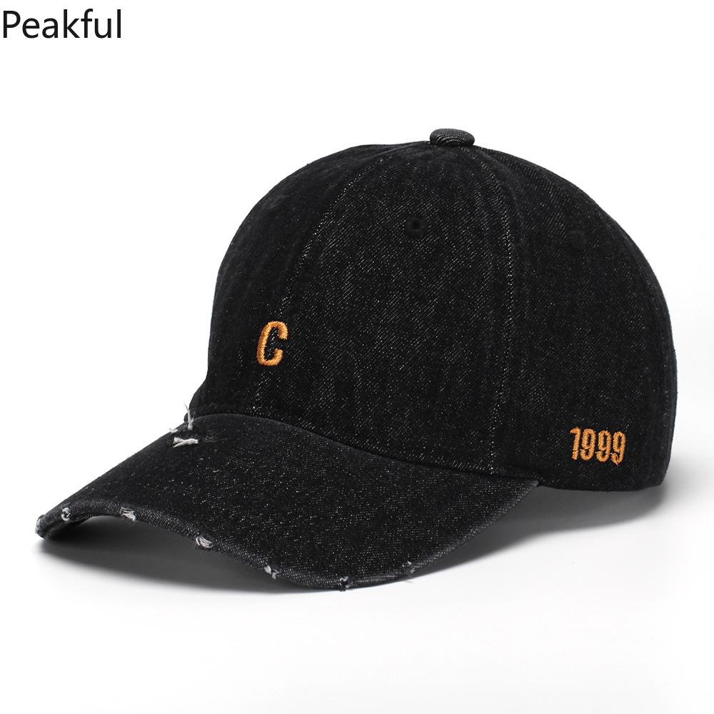 Leisure Denim Baseball Cap – Street Retro Style, Korean-Inspired Embroidered Peaked Hat, Ripped Design for a Vintage Look, Ideal for Summer Outings, Casual Wear & Unisex Styling