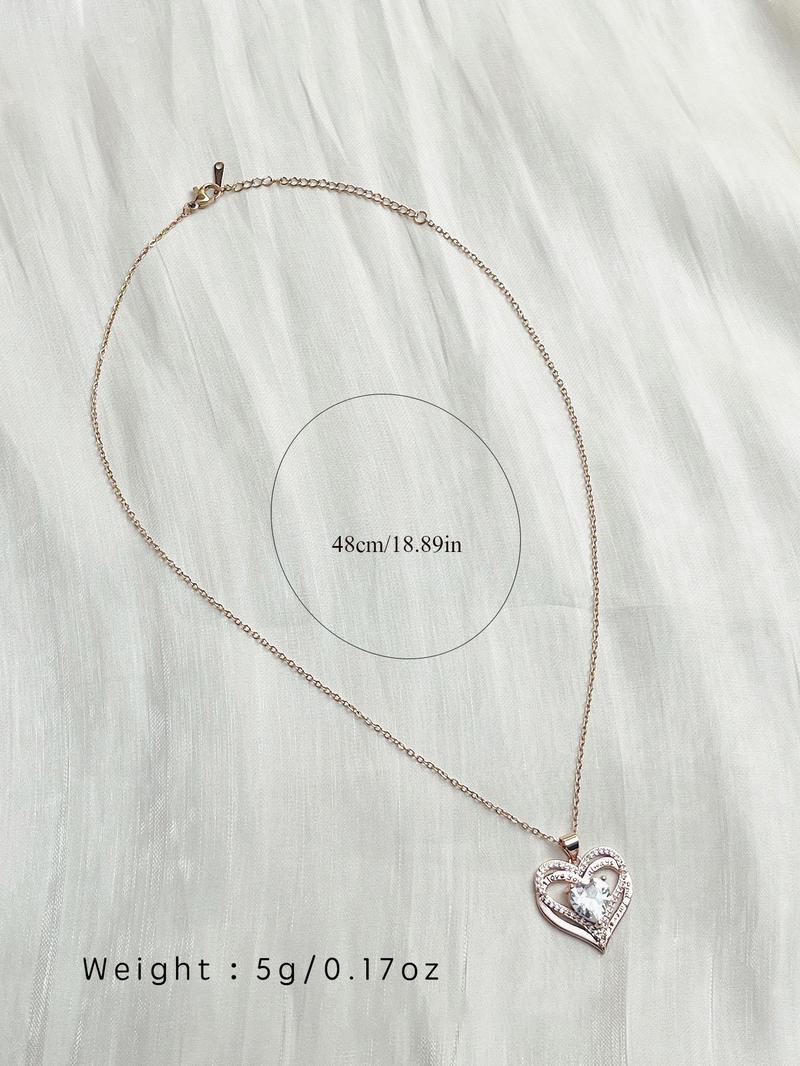 Summer 2024 Rhinestones Heart Shaped Pendant Necklace with Red Immortal Flower & Bear Gift Box, Fashion Teen Girl Accessories for Party, Daily Clothing Decor