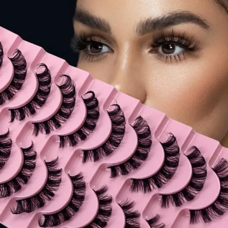 10 Pairs Cat Eye False Eyelashes, Natural Look Fluffy Wispy Faux Lashes, Full Volume Eyelash for Lashes Extension