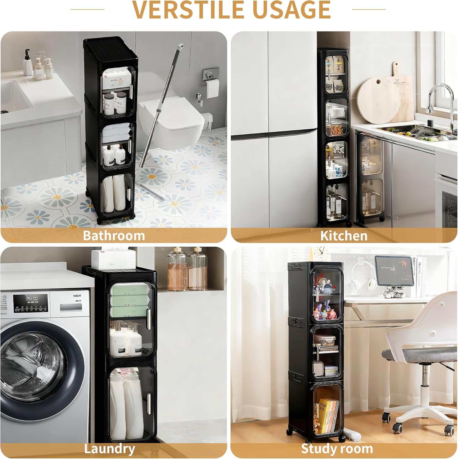 Black White Slim Storage Cabinet No Installation Foldable Movable With Wheels Magnetic Transparent Door Waterproof Dustproof Small Space Large Capacity Organizer 2  360