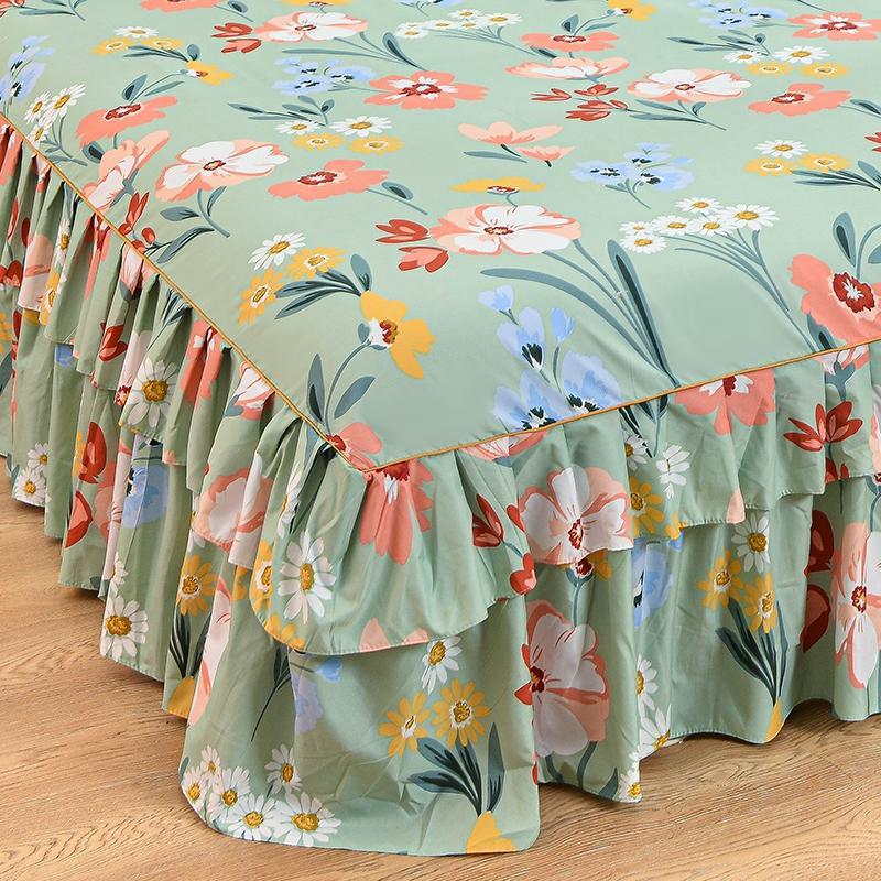 Floral Print Ruffled Edge Bed Skirt Set, 2/3-piece Set Including 1 Bed Skirt and 1 or 2 Pillowcases (without Filler), Soft, Comfortable, Breathable Decorative Bedding Set for Home, Bedroom and Hotel