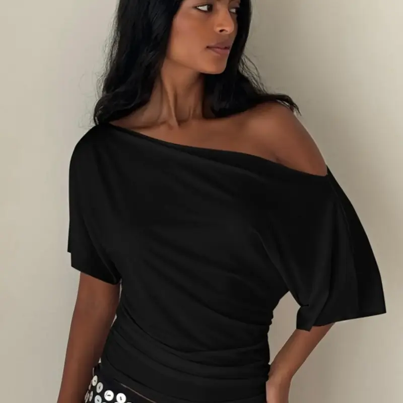 Women's Tee Solid Color Chic Casual Minimalist T-Shirt for Summer, Ladies Summer Clothes for Daily Wear