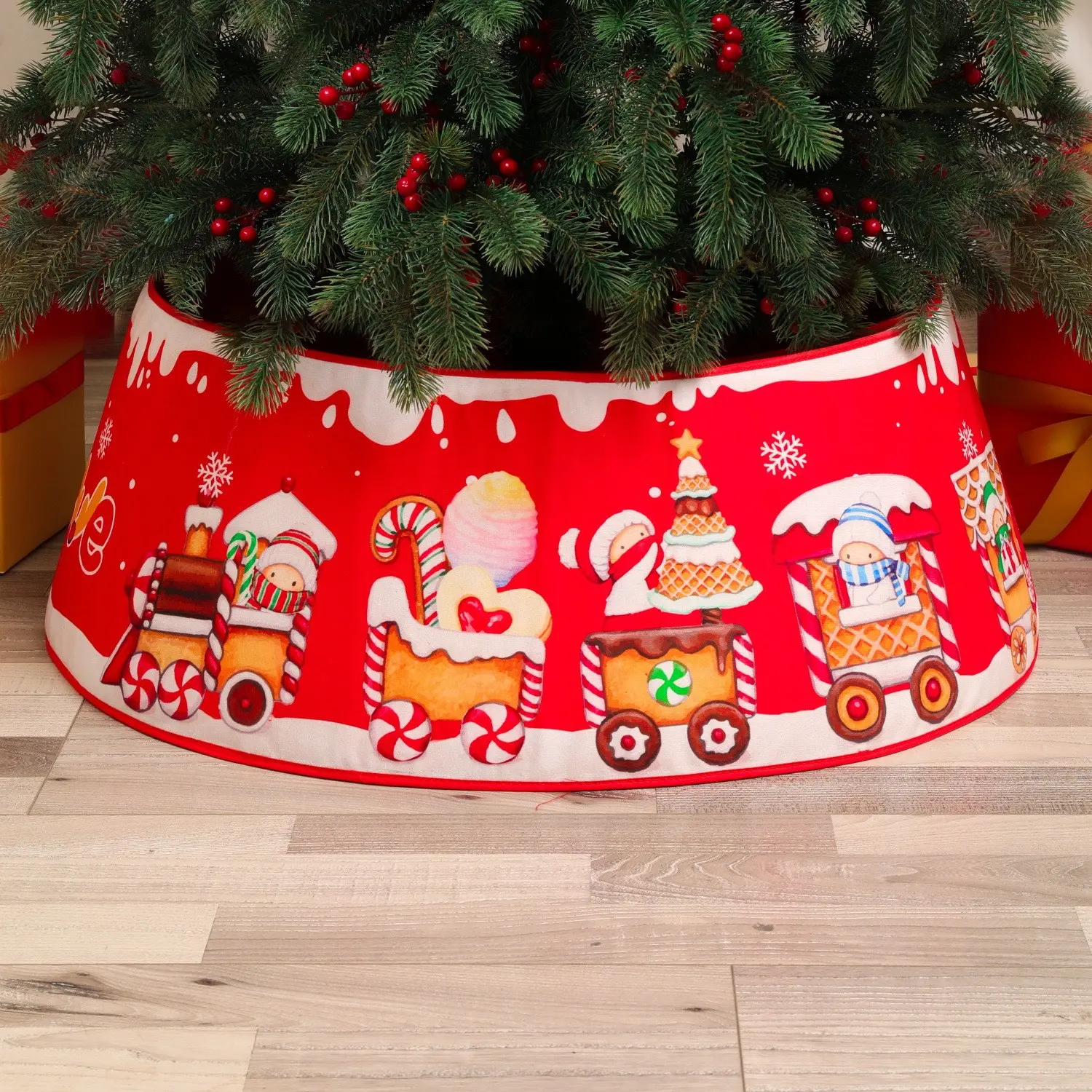 New Christmas Tree Skirt, Creative Print Glitter 3D Base Decoration, Scene Setup Props, Festive Holiday Decorations