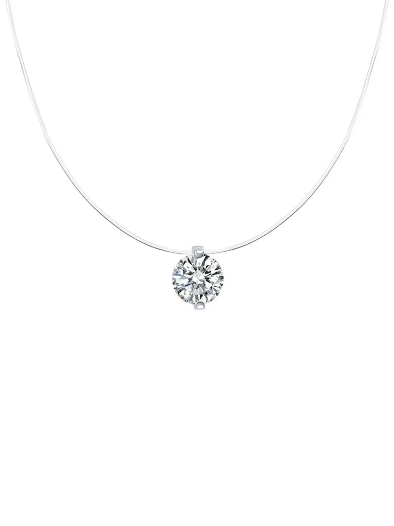 High Shine Moissanite Invisible Fishline Necklace, Trendy Transparent Choker, Single Diamond Pendant, Versatile Luxury Collar Chain