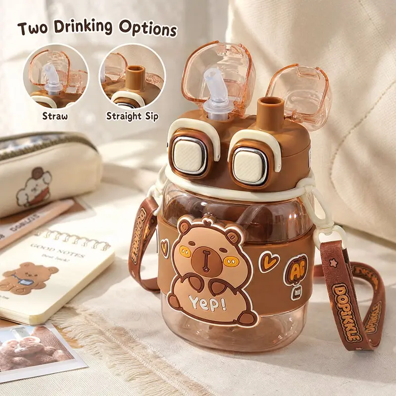 Double Wall Water Bottle with Straw and Straight Spout 2 Lids Insulated Sleeve Leakproof Portable Flask for School Outdoor Travel Insulated Sports Bottle