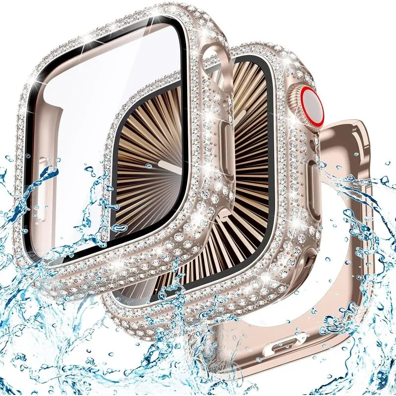 Waterproof Case for Apple Watch Screen Protector 42mm Series 11/10 |   Sparkling Full Rhinestone Look, IP67 Water-Resistant & Anti-Fog, 9H Glass + PC Back Cover for iWatch 11 42mm Sensitive Touch