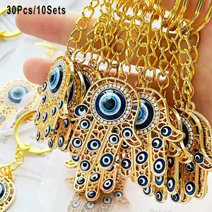 30pcs/10sets Vintage Nazar Hamsa Evil Eye Amulet Keychains Party Favors. includes 10 Keychains, 10 Cards 10 Bags. For Bag Fillers, Home Decor, Birthday Gifts, Wedding Guest Favors, Housewarming Presents, Souvenirs, Baby Shower, Lucky Protective Keepsakes.