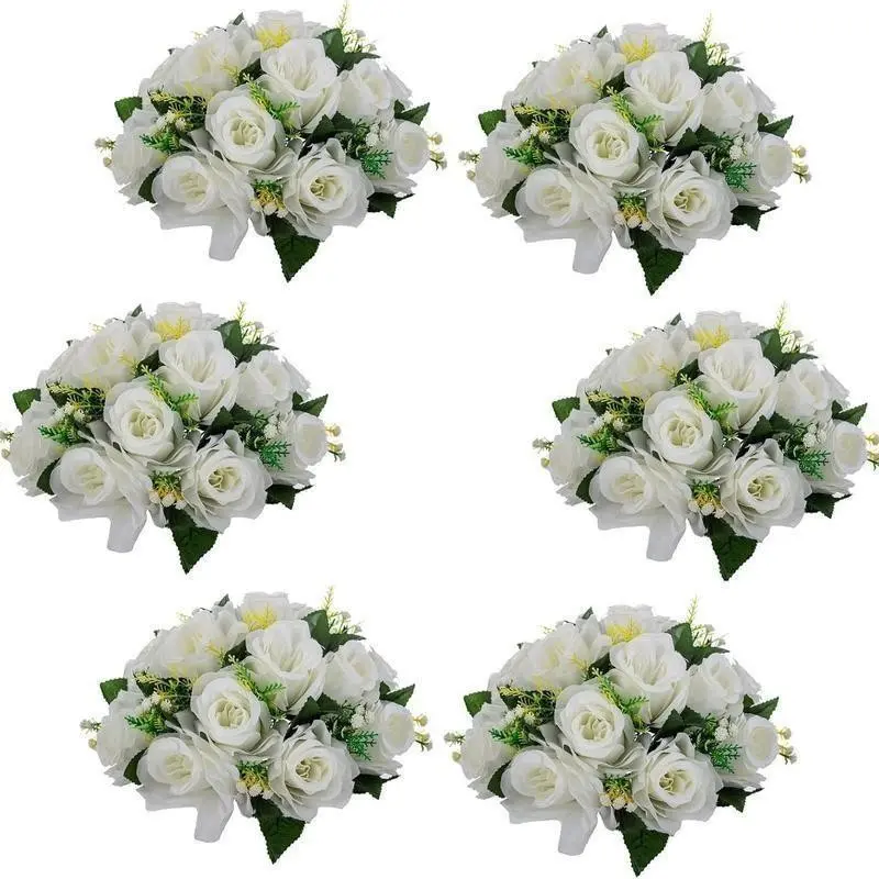 New 6-piece artificial flower ball decorative bouquet, plastic roses with bases, fake wedding flower balls, suitable for decorating the center of wedding tables, DIY floral decorations for parties, Valentine's Day home decoration tables, essential items f