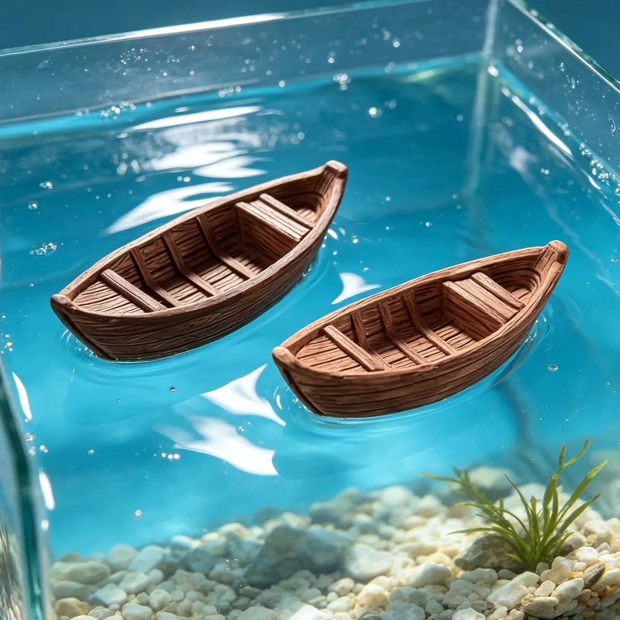 2pcs Mini Boat Set, Realistic Floating Model Boats, Aquarium Decorations, Suitable for Bathtub, Pool, Aquarium, Saltwater & Freshwater Fish Tanks, Easy Assembly
