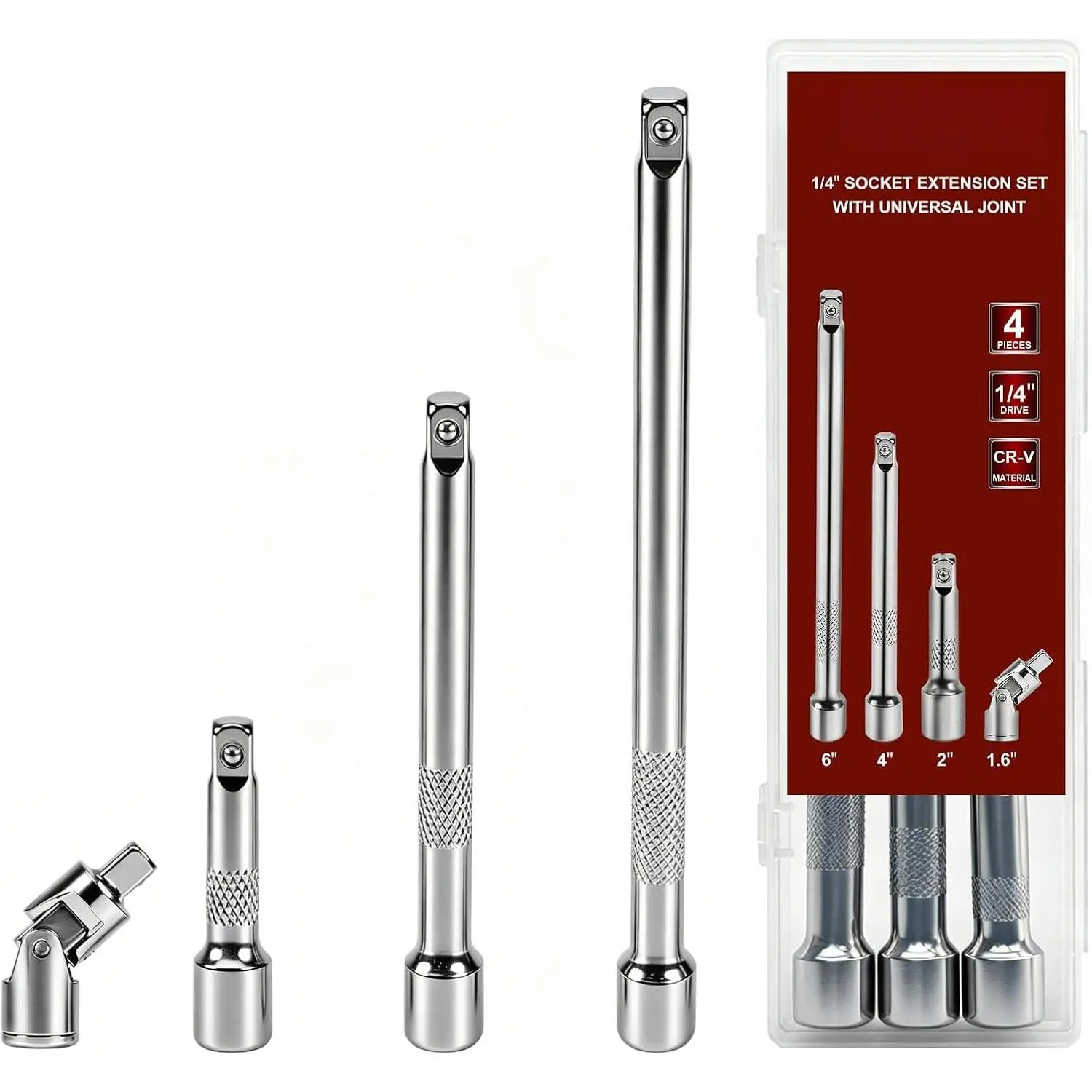 4 count 1/4" Drive Socket Extension Bar Set,Socket Extension Set Include 2",4",6" Extensions and 1/4" Drive  Joint Sockets,Cr-V Steel Construction Material Sockets Wrench Ratchet Extender