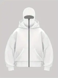 1PC Men's Fully Zippered Windproof Hooded Long-Sleeved Jacket, versatile and fashionable. Equipped with zippers and pockets, it is warm, windproof, durable, and suitable for daily or outdoor use in autumn and winter.