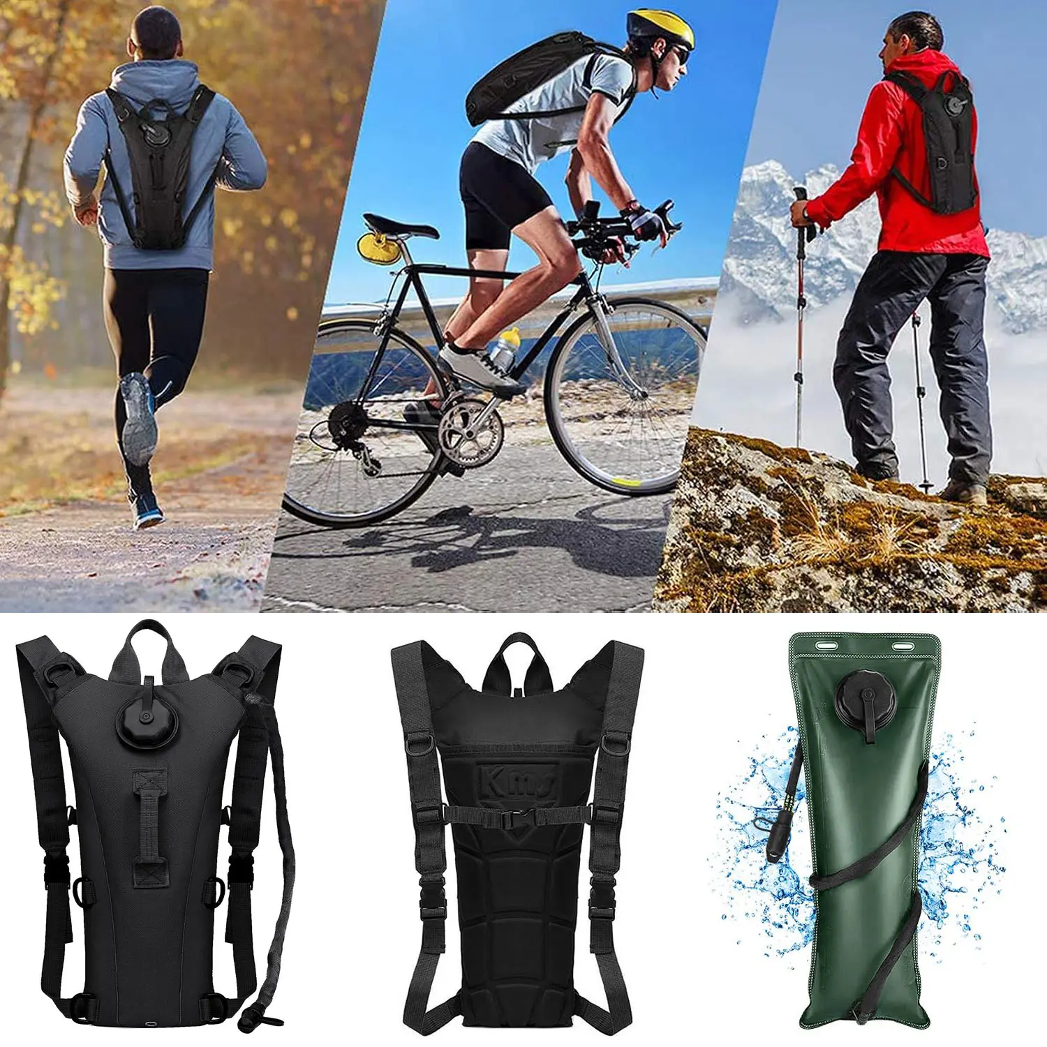 Unisex Tactical Hydration Backpack with 3L Water Bladder, Heavy Duty Wear-Resistant Nylon, Adjustable Straps for Adult Hiking & Running