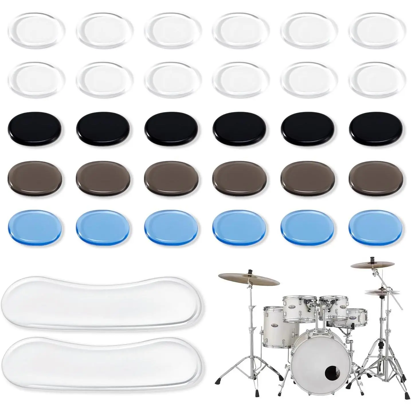 32 count Drum Dampener Gel Pads, Transparent  Drum Silencers for Tone Control, Soft Drum Dampeners for Drums and Cymbals (Colorful)