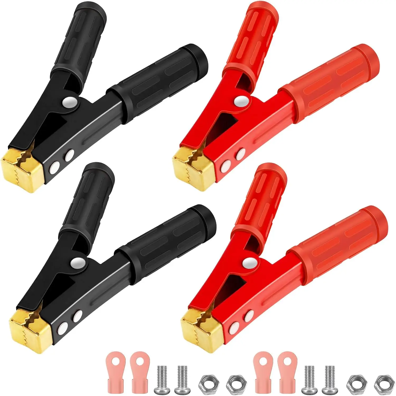 Battery Charger Clamps 1000A 2 Pair, Jumper Cable Clamps Pure Copper, Jumper Cable Ends 6 Inch, Battery Clamps Heavy Duty with Insulating Sheath for Under 2AWG Battery Cables (12V/24V/36V)