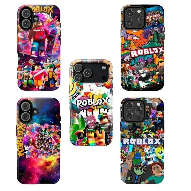 Vibrant Gamer Design Fun Aesthetic Perfect Gift Colorful Patchwork Roblox Fan Art Tough Phone Case. Suitable for iPhone 17-11 Pro Max/Plus and  Samsung Galaxy S23-25