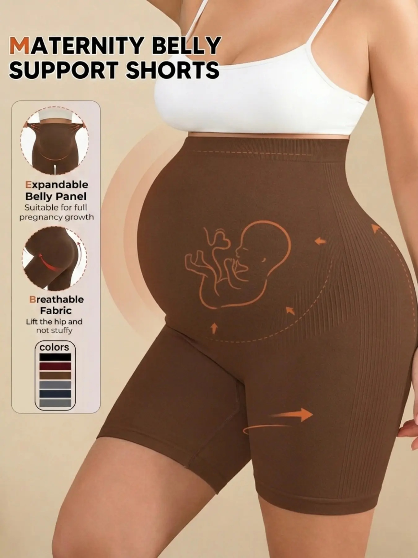 Seamless Maternity Support Shorts, High-Waisted Pregnancy Shorts with Shaping & Anti-Chafe Design, Breathable Expandable Belly Support Casual Fitness Shorts for Women Summer, Maternity Workout Clothes, Pregnancy Activewear, Maternity Clothing