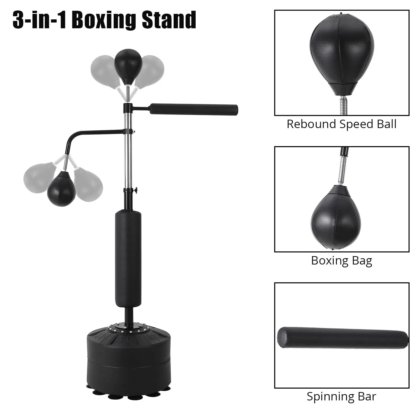 GARVEE Boxing Speed Trainer with 360° Spinning Bar, Reflex Speed Balls & Gloves, Adjustable Freestanding Punching Bag Stand with Fillable Base for Teens and Adults Boxing Training