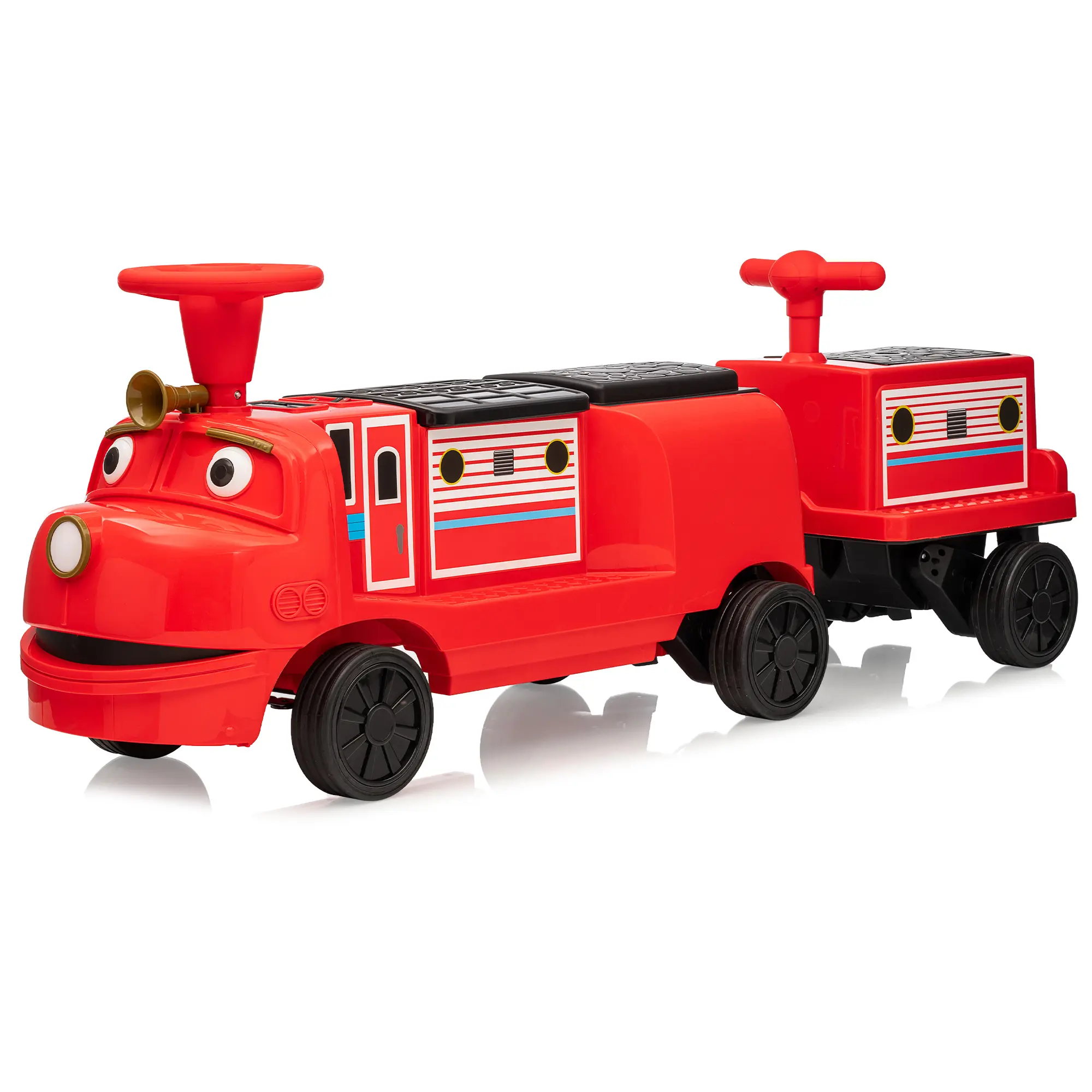 Garvee Licensed CHUGGINGTON 12V Kids Electric Ride On Train - Trackless Locomotive with Carriage - Adjustable Seat Height & Extra Storage - Headlight, Horn, One-Button Operation - Battery Powered Toy Vehicle