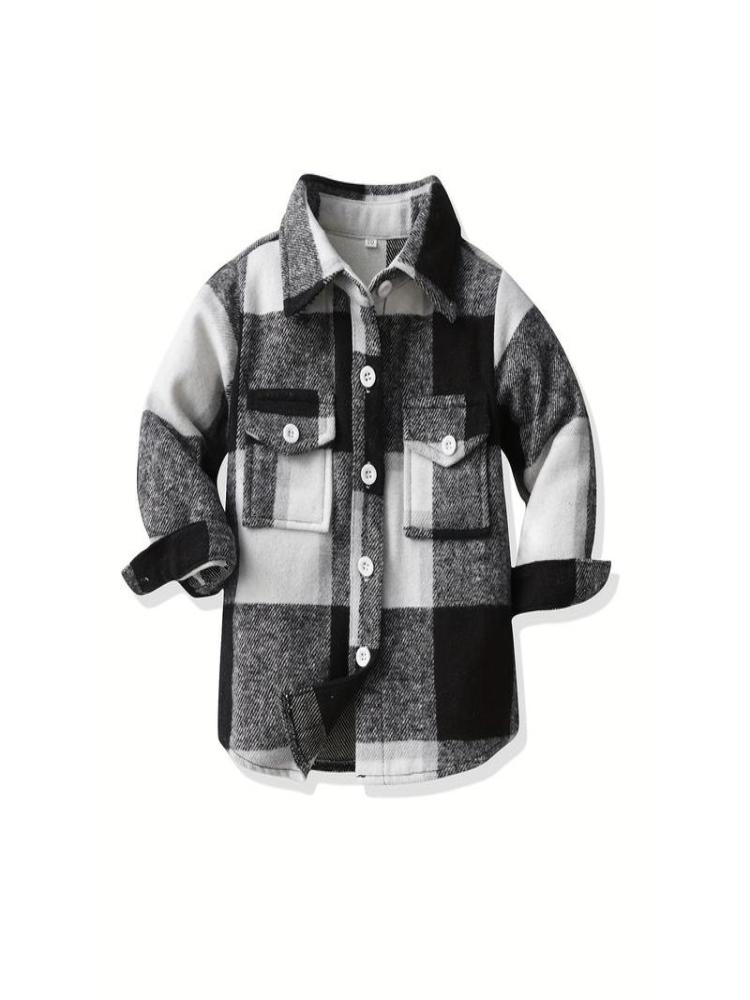 Kids' Preppy Plaid Long Sleeve Shirt, Cotton Blend,-Stretch Woven Fabric, Loose Fit with Lapel Collar, Button Placket, Regular Sleeve, Fall/Winter Warm for Boys Girls