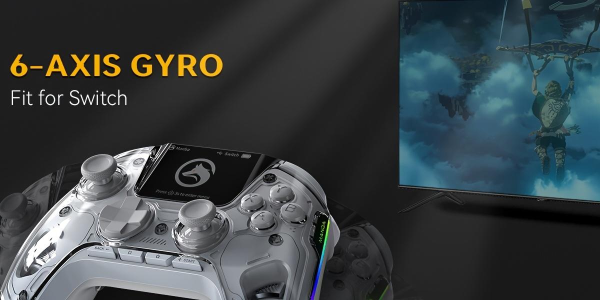 Interactive Screen Wireless Game Controller for PC/Switch/iOS/Android/Steam Deck, Hall Effect Joystick and Triggers, RGB Lighting, Remappable Buttons, 1800mAh with Charging Dock - V2/White (Non-Drifting). Not Compatible with Xbox, PS5 Console controller