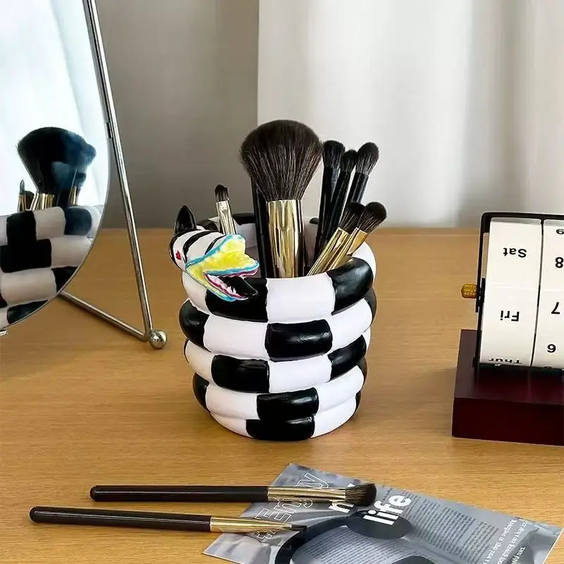 Striped Monster Storage Jar, Gothic Resin Candy Container, Halloween Tabletop Decor, Multi-Purpose Snack Holder, Spooky Festival Gift