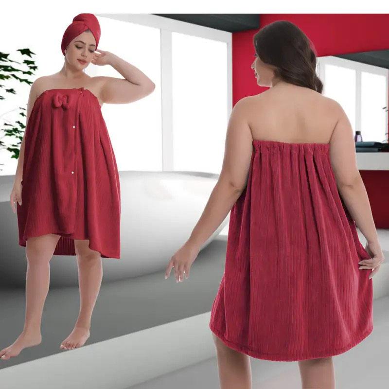 Women's Plus Size Bathrobe Set, Lightweight Spa Robe, Adjustable Dry Hair Towel Set, Comfortable Body Wrap, Casual All-Season Wear