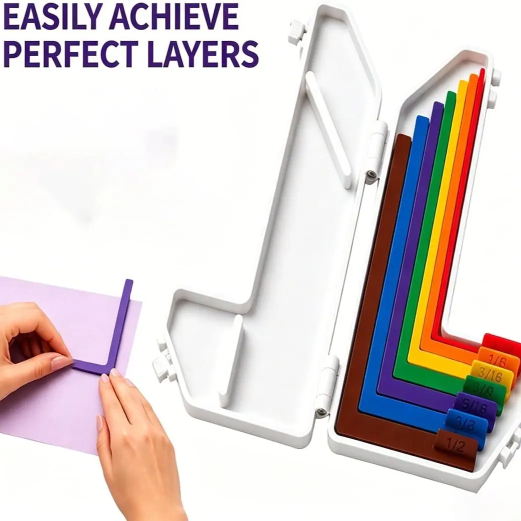 7 Pcs Paper Crafting Alignment Guides with Storage Case, Color-Coded Tools with Size Tabs, 1/16 to 1/2 Inch Increments, Alignment Guides for Card Making, for Card Making Scrapbooking DIY