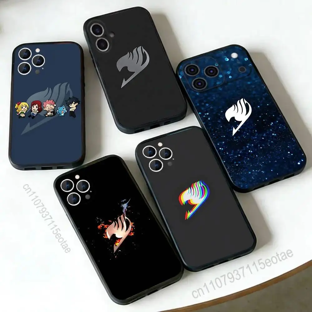 Anime F-Fairys Logo T-Tail Black Protective Phone Case For iPhone 11-17 Pro Max/Plus & Samsung Galaxy S23-S25
