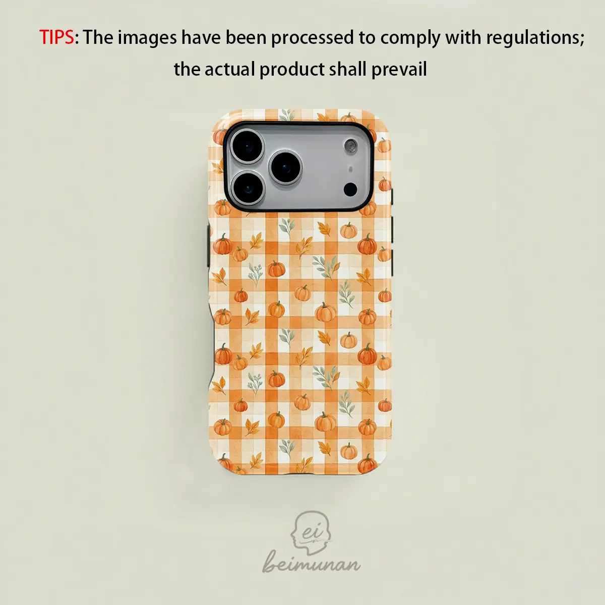 Cute orange and white checkered watercolor-style pumpkin leaf case, sturdy and durable 2-in-1 protective case, MagSafe compatible, suitable for iPhone 17/16/15/14/13/12/11 Pro Max/Plus/Pro, drop-proof phone case, perfect for holiday gifts.