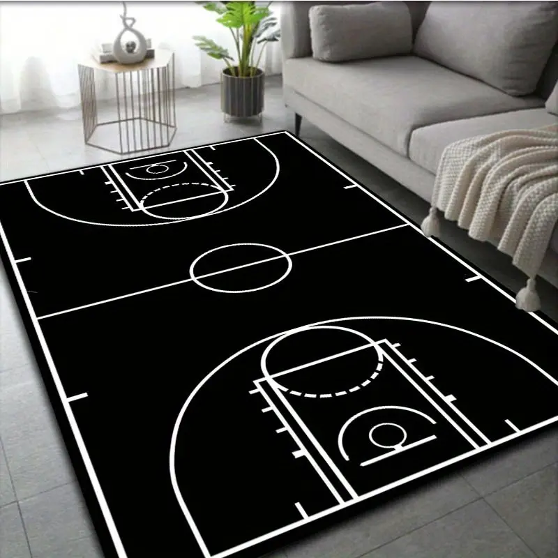 Black Basketball Court Pattern Carpet Door Floor Mat Doormat Non-slip Floor Mat Living Room Decor Rug Home Decorative Rug Soft Area Rug Home Decoration Mat