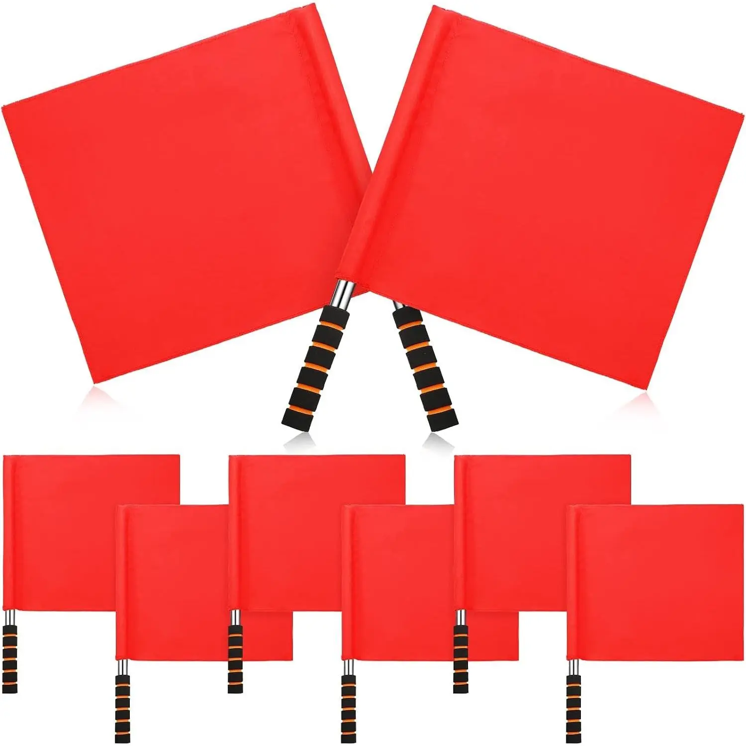 8 PCS Red Sports Referee Hand Signal Flag Set, Stainless Steel Pole with Sponge Handle, Racing Field Corner Flags Color Guard Kit for Soccer Volleyball Football Competition Use