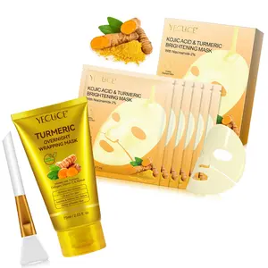 YECUCE Turmeric Duo Mask Set – 75ml Sleeping Mask + 6 Sheet Masks. Turmeric + Kojic Acid + Niacinamide + Collagen + Vitamin C. Improves Skin Texture, Evens Tone, and Boosts Elasticity. Wake Up to Refreshed, Revitalized Skin.