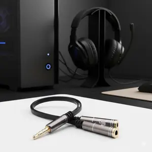 3.5mm Audio Splitter Adapter, 1 Male to 2 Female Headphone Jack Converter, High-Speed Aux Cable for Sharing Music on Laptop, Phone, Tablet, Microphone & Headphones