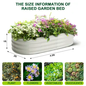 4.5x2x1 FT Oval Raised Garden Bed, 2 Pcs Galvanized Beds for Outdoor, Planter Boxes with Open-Ended Base,Large Metal Vegetables,Flowers,Tool-Free Assembly,Gray/green/black