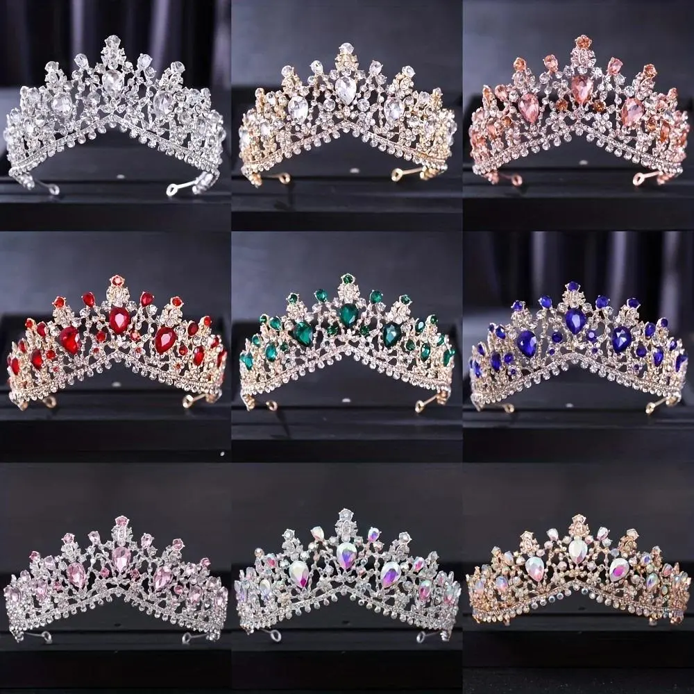 Women's Baroque Alloy Crystal Crown - 1-Piece Crown Shape Female Wear Romantic Look Bridal Wedding Prom Hair Accessory, Print, Elegant, Bridal Look