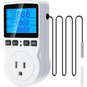 Digital Temperature Controller Thermostat Timer - Reptile Thermostat Controller Day Night Timer 1800W 120V 15A Temperature Controlled Outlet Plug Heating Cooling Control with Sensor （TC816）