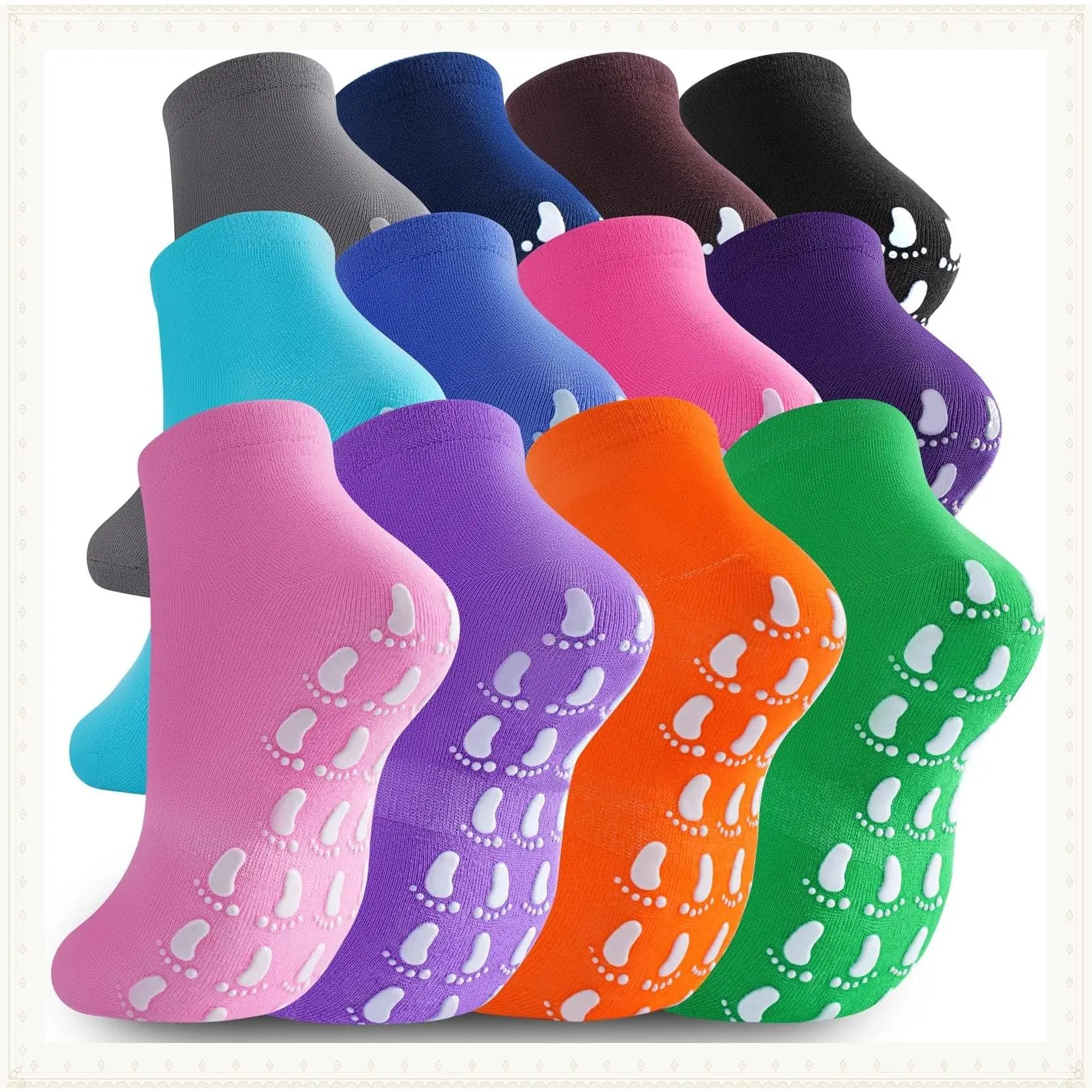 Pilates socks for women，Non Slip Grippy Ankle Socks for Yoga Barre Hospital Slipper Socks (12pairs foot)Gift