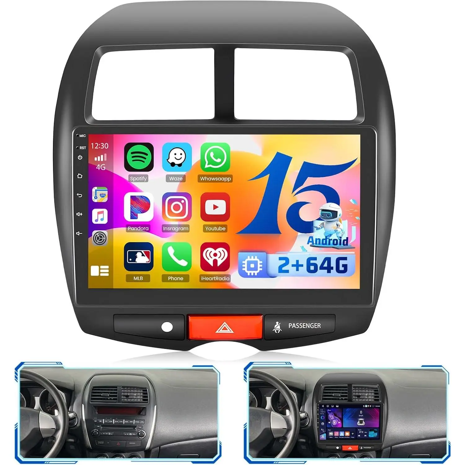 Android 15 Car Radio for Mitsubishi Outlander Sport 2011-2017/ASX 2013-2015/RVR 2011-2017, 10.1 inch HD IPS Touch Screen Bluetooth Radio with Carplay Android Auto WiFi GPS 2G RAM 64G ROM