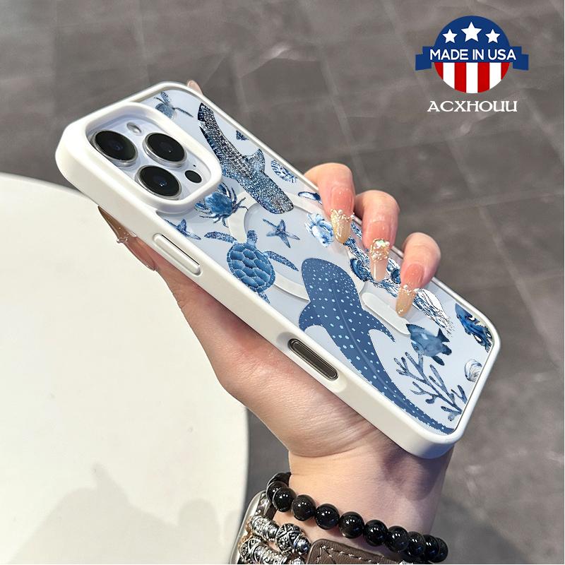 Chic Magnetic Case for iPhone11/12/13/14/15/16/promax whalesshark MagSafe Ready, Anti-Slip, Ultra Thin |   Aesthetic Touch for Daily Use