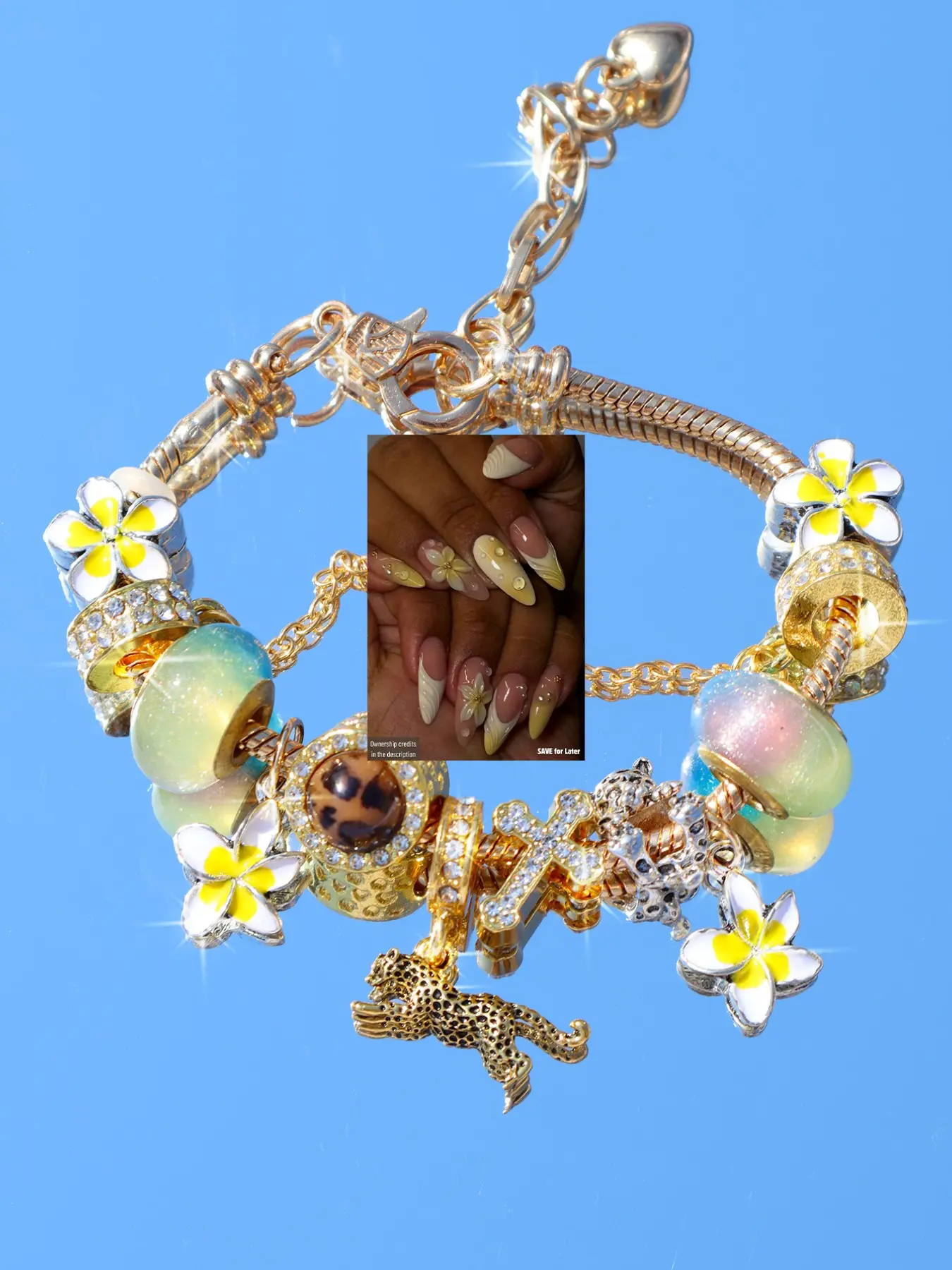 Leopard Print Cross Charm Bracelet, Cute Egg Flower Sunflower DIY Bracelet, Bohemian Summer Vacation Style Bracelet, 1 Piece, Bracelet Jewelry, Alloy Chain Bracelet