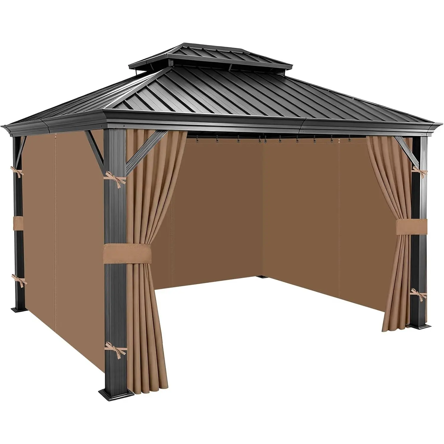 10x10 Gazebo Curtains, 4-Panels Gazebo  Curtains with Zipper & Hooks, Outdoor  Sidewalls for Patio, Pergola, Yard, Garden, Only Curtains(Khaki, 10'×10')