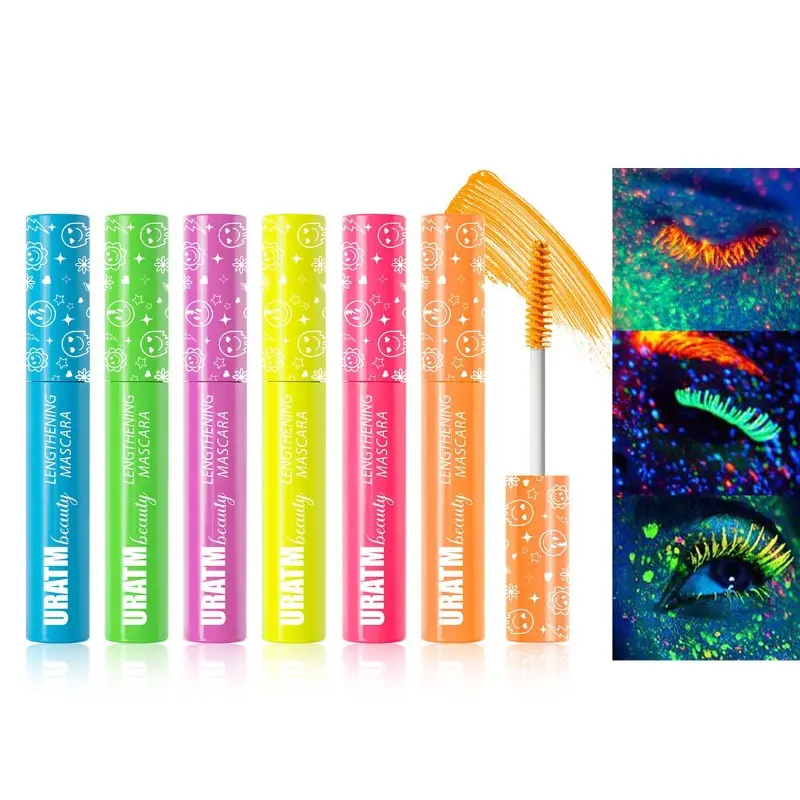 6 Colors Fluorescent Glow-in-the-Dark Colored Mascara, Volumizing, Curling, Lengthening & Long-wearing Formula, Waterproof & Sweat-resistant, Smudge-proof, Colored Lash Mascara Specially for Party, Stage and Creative Eye Makeup, Long Lasting Mascara