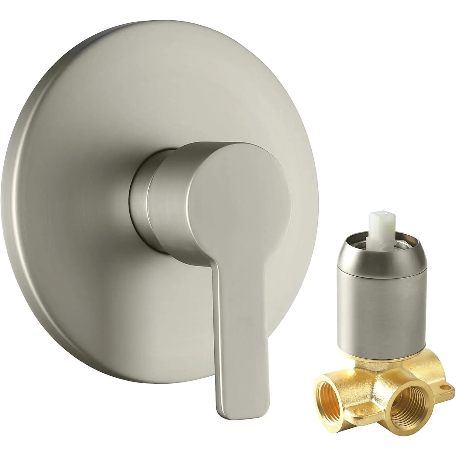 Shower Valve Handle Bathroom Shower Mixer Valve Kit, Wall Mount Rough-in Tub Shower Control Valves Round 1 Way Single Function, Female Thread, Brushed Nickel