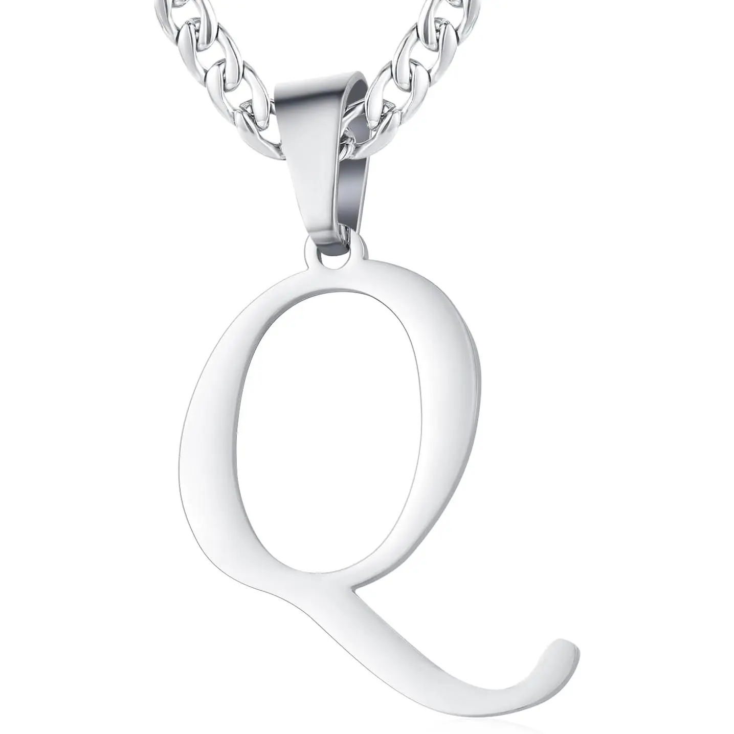 Stainless Steel Initial Capital Letter A-Z Pendant Necklace for Men Women 6mm Width Cuban Chain Length Adjustable