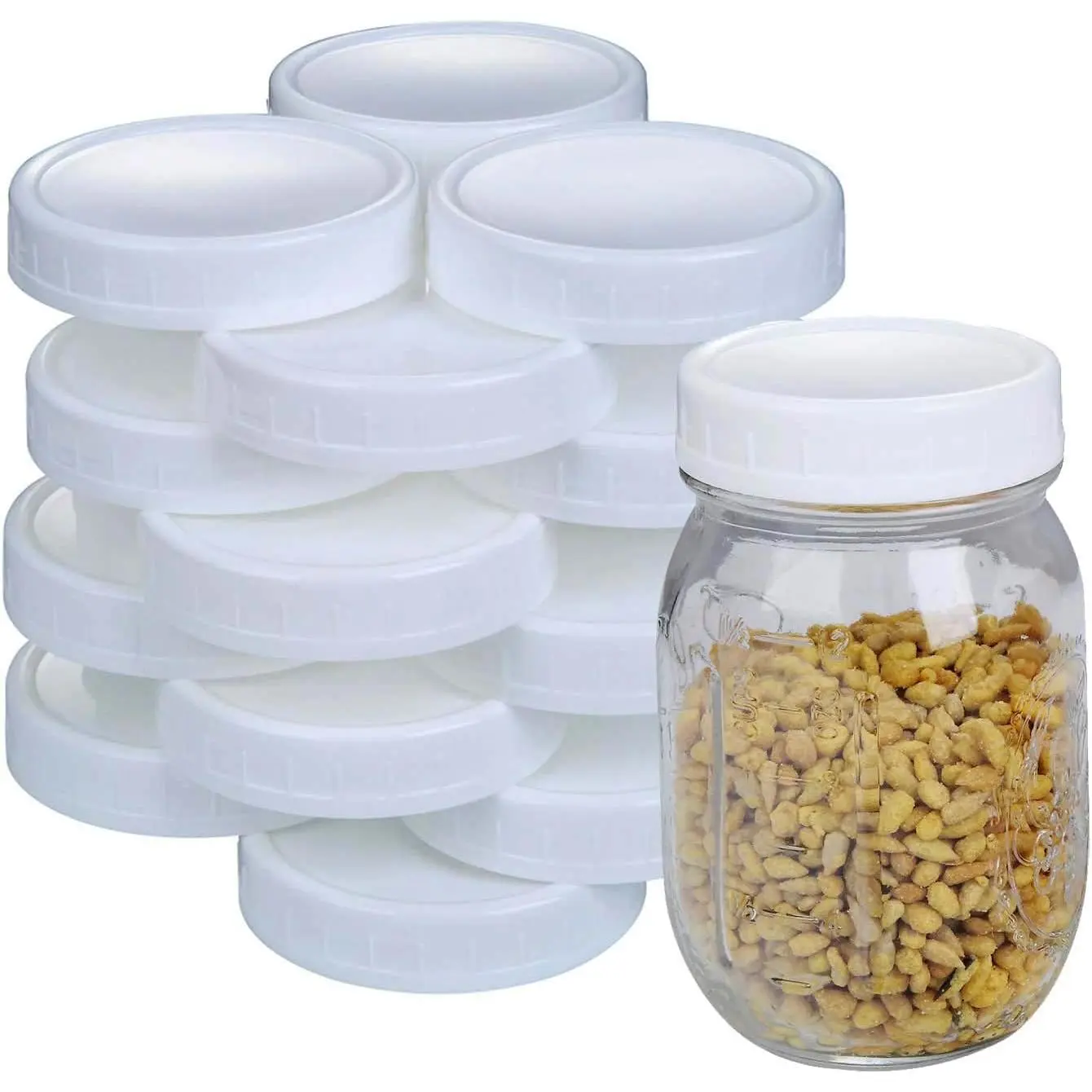 Reusable Airtight Plastic Mason Jar Lids - 2 Dozen Regular Mouth, 70mm Dia White Caps for Tea, Kitchen Containers, Canning Jars (Pet Supplies Compatible)