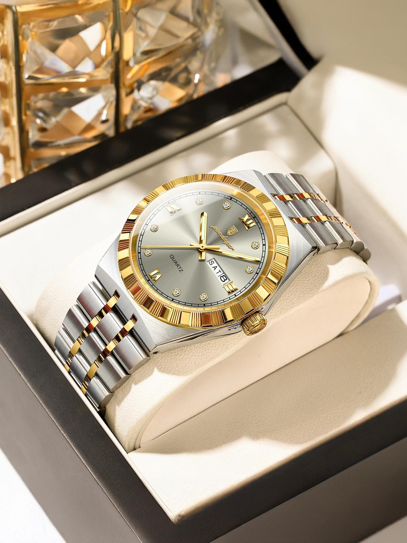 Men's Business Fashion Round Dial Analog Quartz Watch, Fashion Watch for Party, Daily Clothing Decor, Trendy All-match & Exquisite Watch for Birthday Gift with Box, High End Watch, Business Fashion Watches