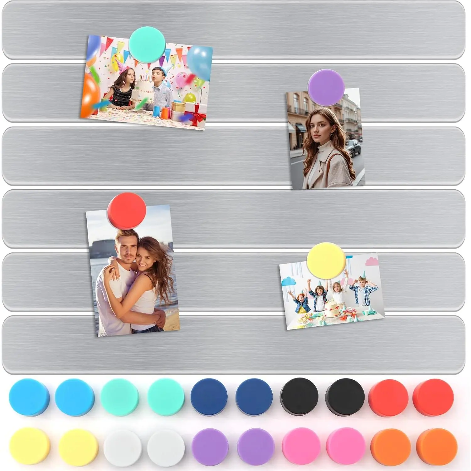 6 count  Strip, Metal  Board with 20 count Colorful  |  Strips with Adhesive Backing for DIY, whiteboards & Fridge