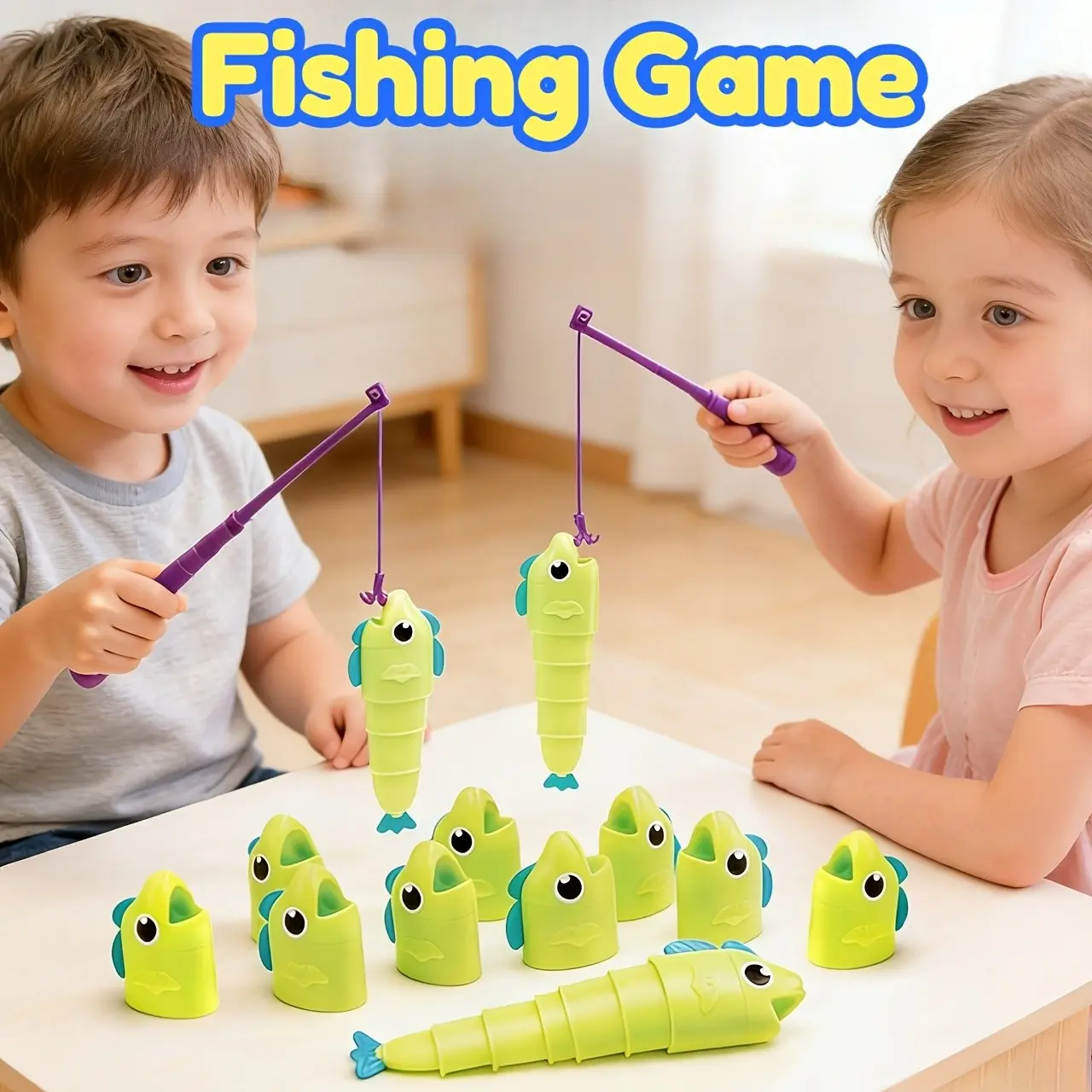 10-Pack Fun Creative Party Fishing Toy Set, Stretchable Fish Toys, 8 Fish + 2 Rods, Competitive Game, Educational Desk Game, for Boys and Girls, Fishing Playset