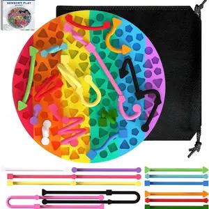 Round Sensory Activity Board, Sensory Stress Reliever Toys for Kids with Autism, Stress Relief Silicone Quiet Fidget Toy for Toddlers Kids Adults, ADHD Autism Sensory Toys | Includes Portable Travel Bag & 12 Strings