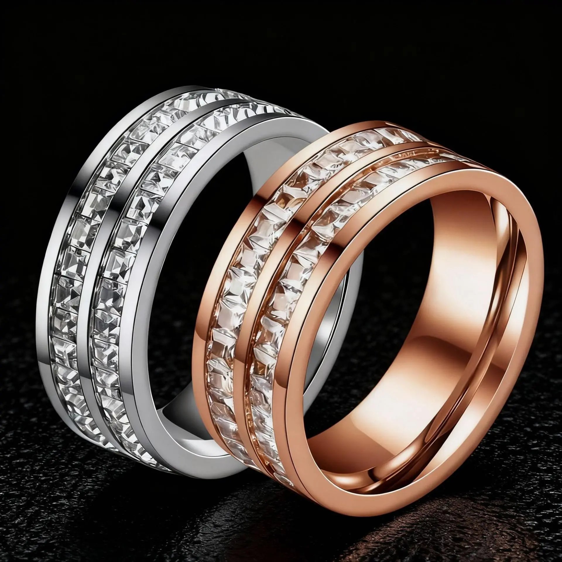 Stainless Steel Starry Rhinestone Ring, Sparkling Inlaid Titanium Steel Band, Anti-Fade Stackable Diamond Style Finger Ring for Women Daily Wear
